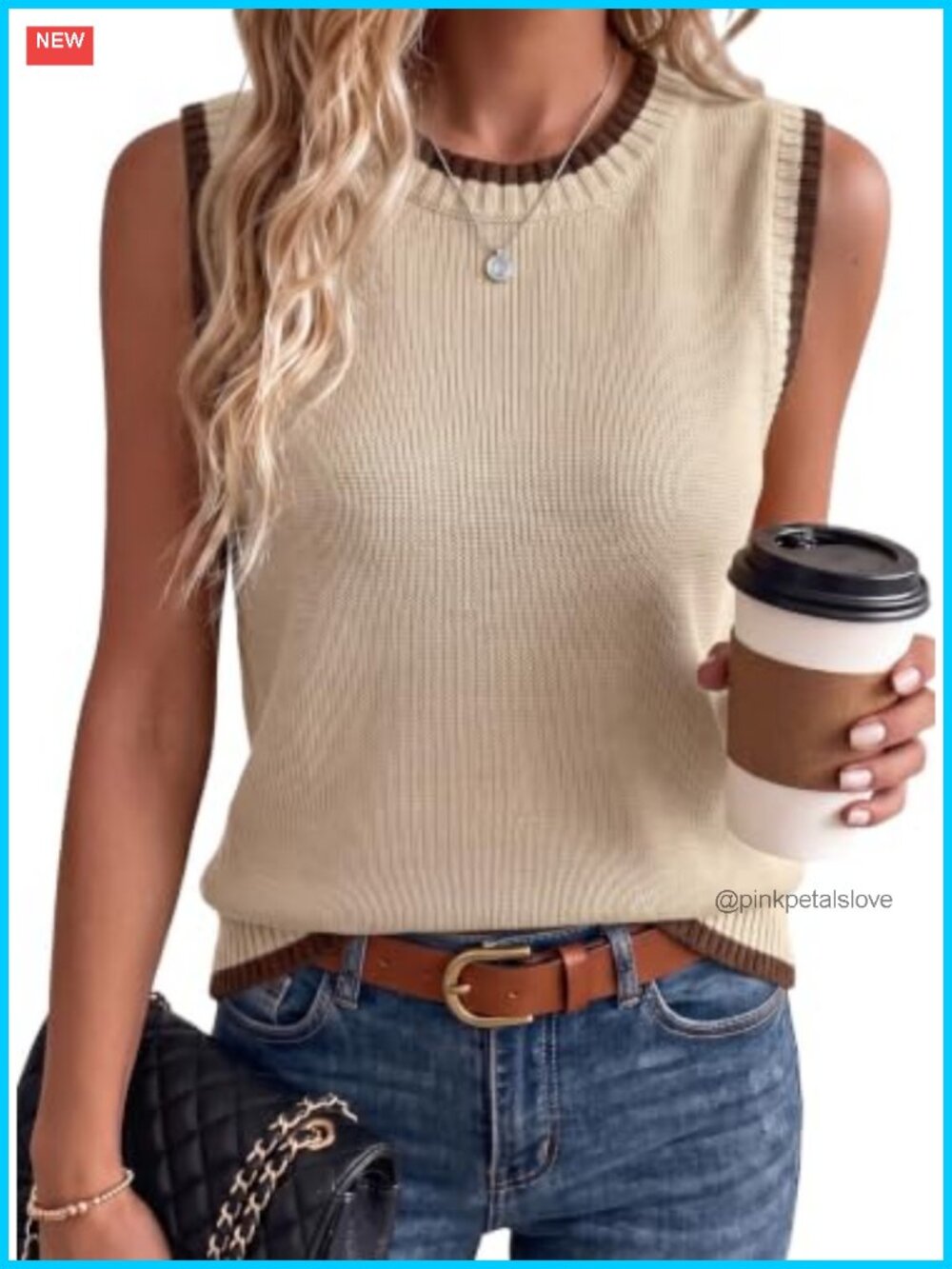 100% Cotton Sweater Vest Sleeveless Knit Tank Top Crew Neck Layer
